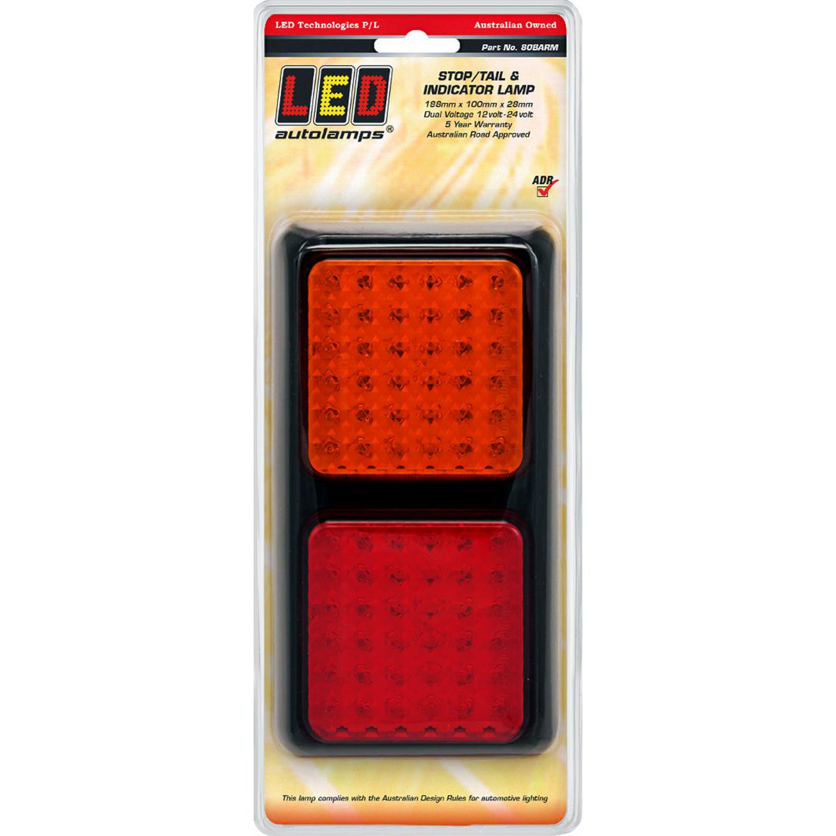 LED Autolamps Multi Volt Stop/Tail/Indicator Assembly 72 LEDs With Black Bracket 190x100x28mm - 80BARM