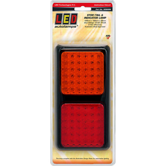 LED Autolamps Multi Volt Stop/Tail/Indicator Assembly 72 LEDs With Black Bracket 190x100x28mm - 80BARM