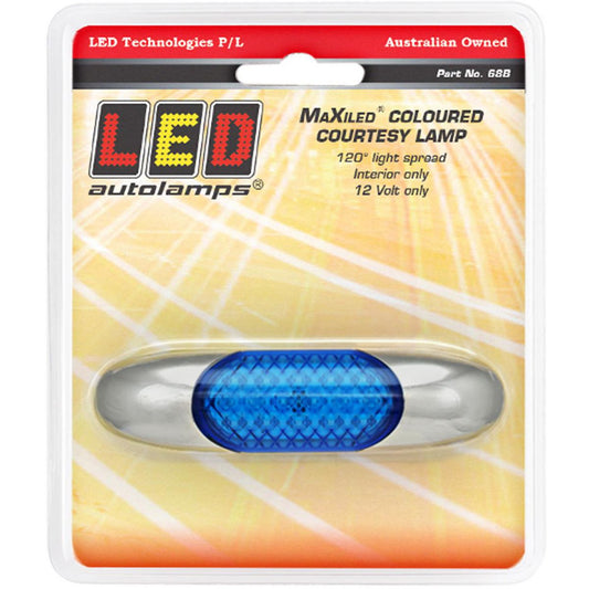 LED Autolamps Interior LED Light 12v Blue Lens Chrome Housing 10cm Cable Blister Pack - 68B