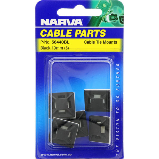 Narva Cable Tie Mounts 19mm x 19mm 5 Pack - 56440BL