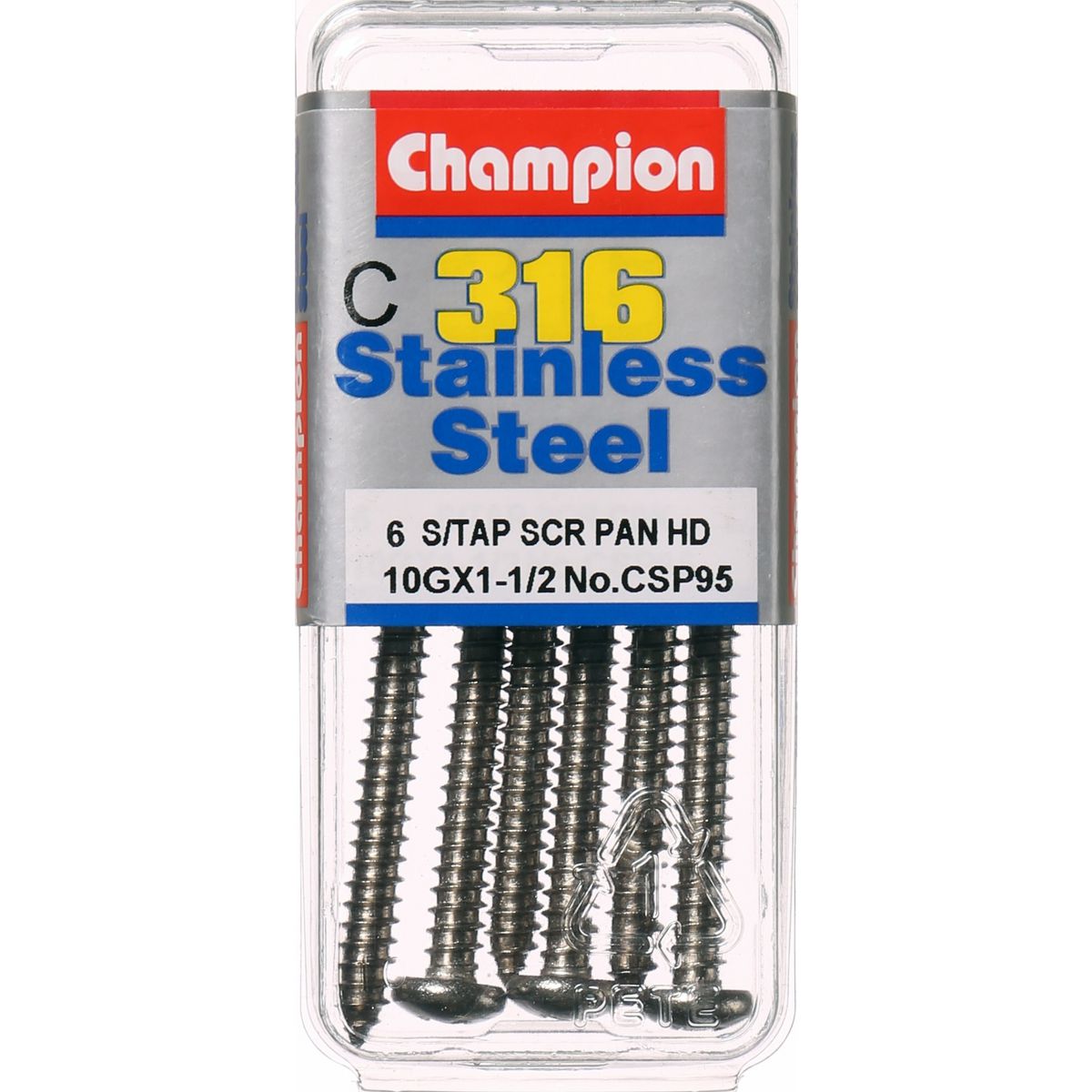 Champion Self Tapper Screw Pan Phillips Stainless Steel 4.8x38mm 316/A4 - CSP95