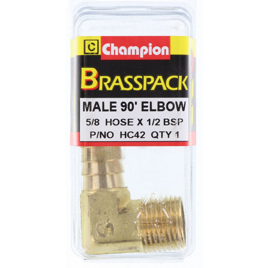 Champion Hose Tail Elbow Male Brass 90 5/8in x 1/2in - HC42