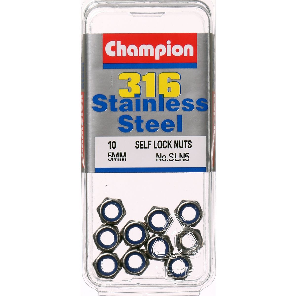 Champion Hex Nut Self Locking Nylon Insert Stainless Steel M5x0.8mm 316/A4 - SLN5