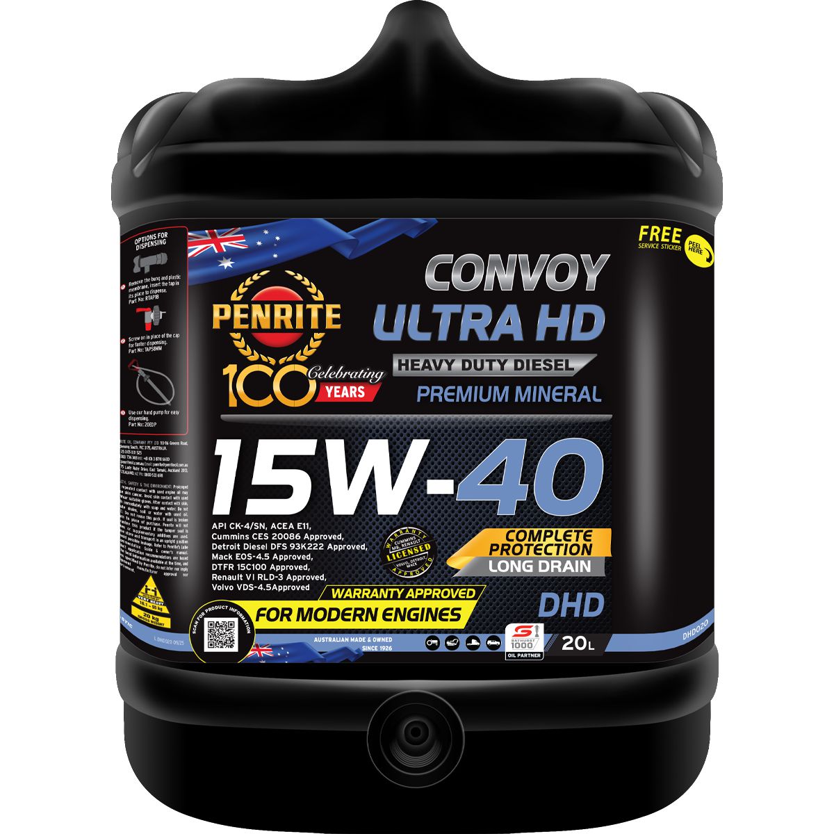 Penrite Diesel HD SAE 15W-40 Cj-4-Sm Engine Oil 20L - DHD020