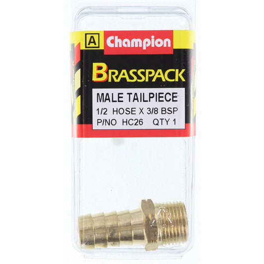 Champion Hose Tail Straight Male Brass 1/2in x 3/8in - HC26