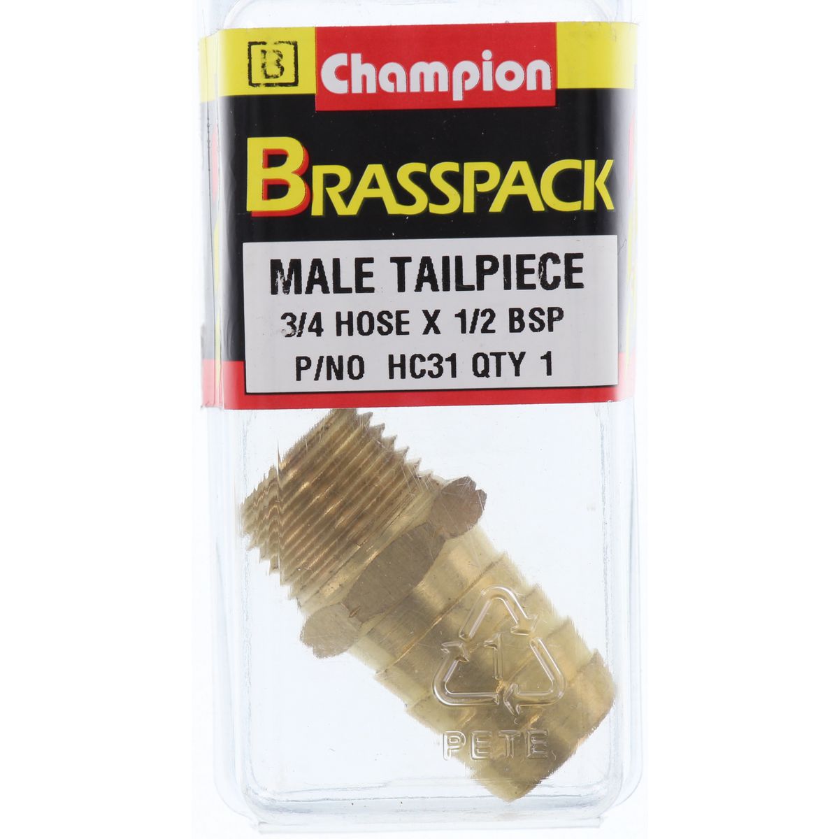 Champion Hose Tail Straight Male Brass 3/4in x 1/2in - HC31