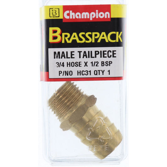 Champion Hose Tail Straight Male Brass 3/4in x 1/2in - HC31