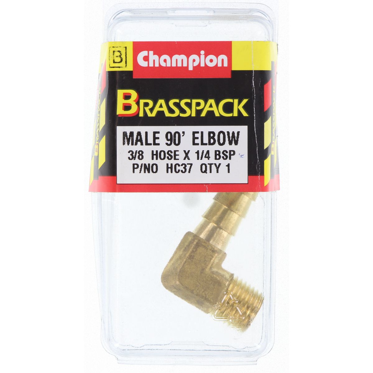 Champion Hose Tail Elbow Male Brass 90 3/8in x 1/4in - HC37