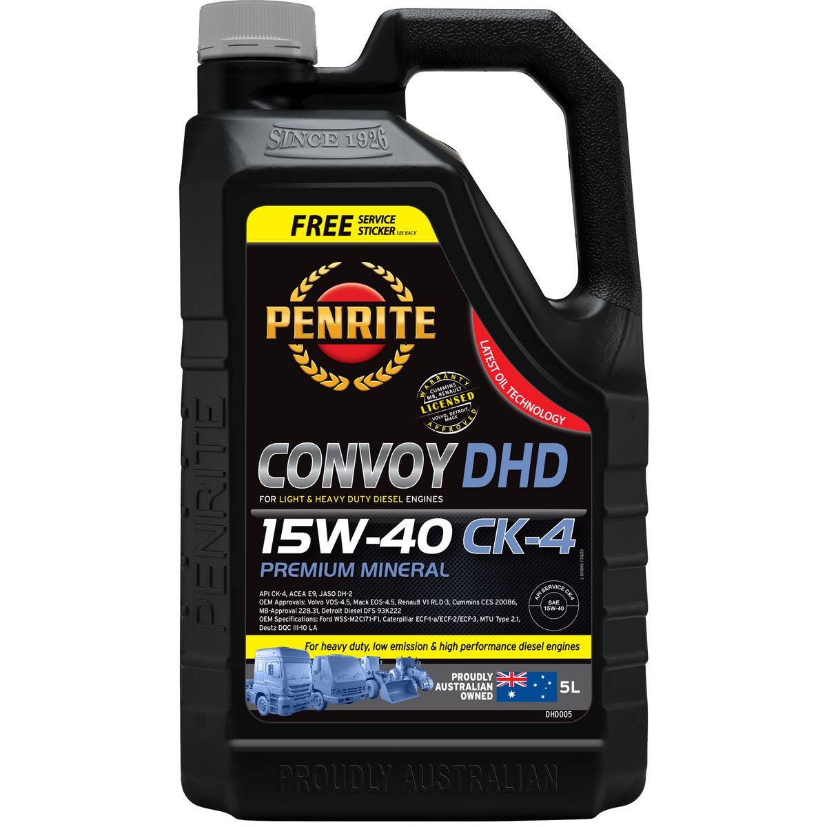 Penrite Diesel HD SAE 15W-40 Cj-4-Sm Engine Oil 5L - DHD005