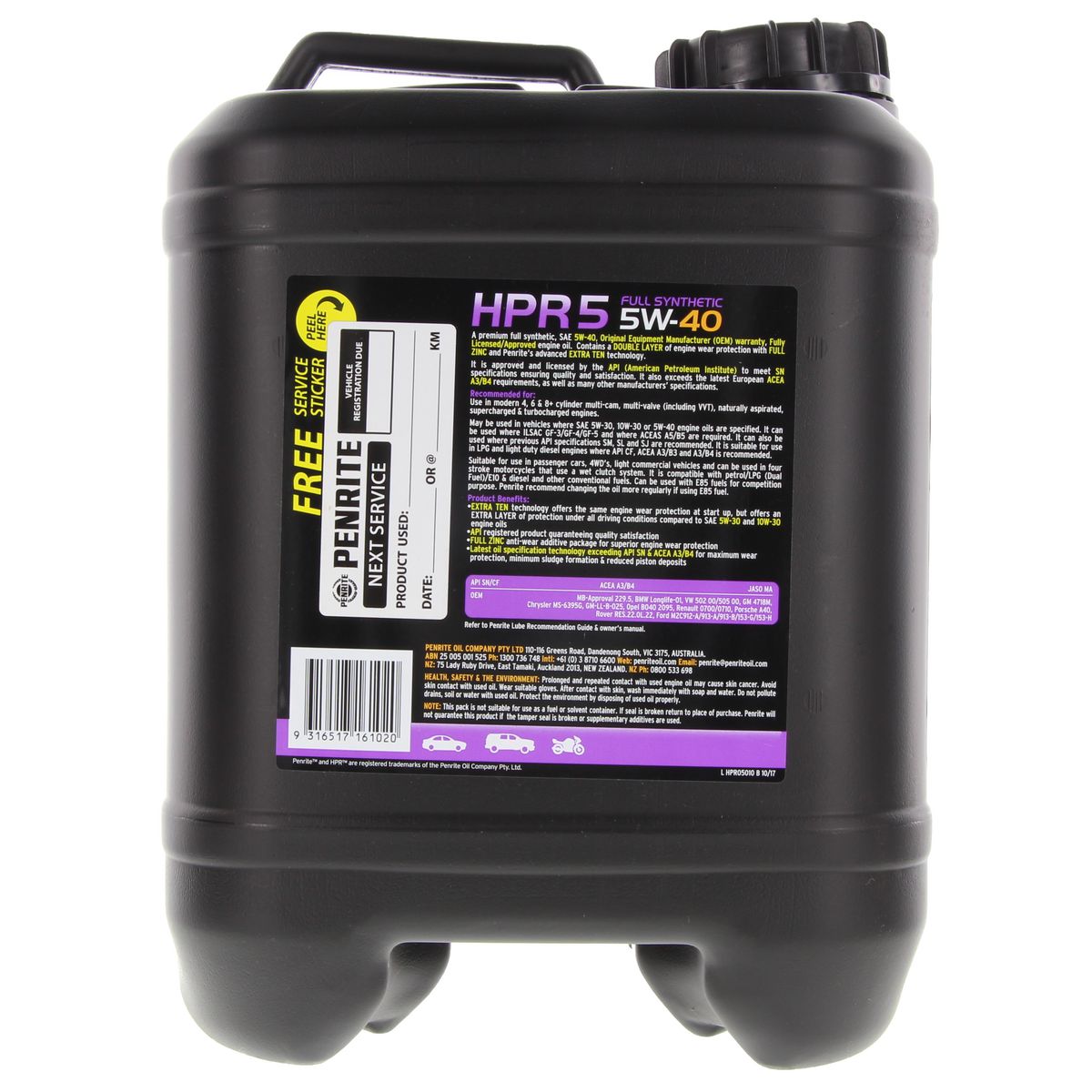 Penrite HPR 5 SAE 5W-40 Engine Oil 10L - HPR05010