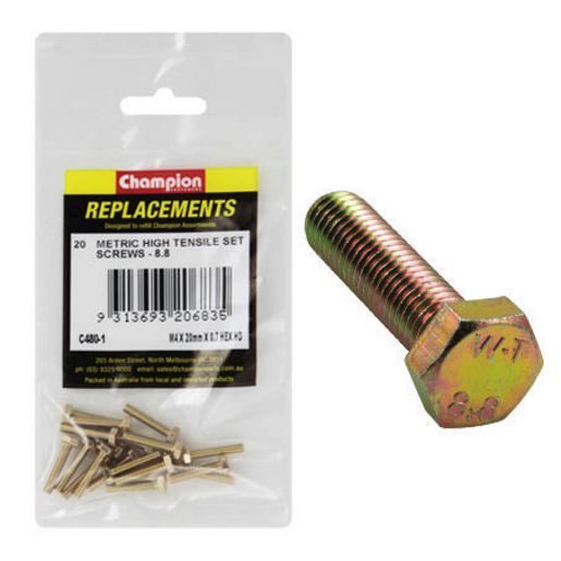 Champion Hex Set Screw High Tensile M4 x 20mm Grade 8.8 - C480-1