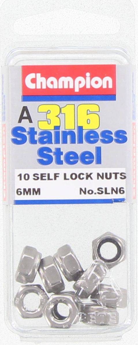 Champion Hex Nut Self Locking Nylon Insert Stainless Steel M6x1.00mm 316/A4 - SLN6