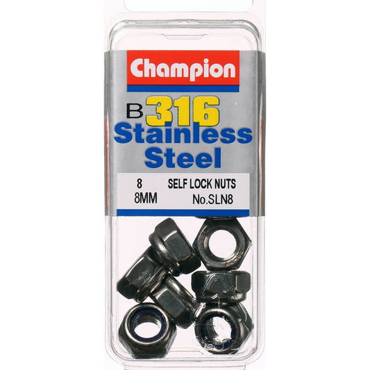 Champion Hex Nut Self Locking Nylon Insert Stainless Steel M8x1.25mm 316/A4 - SLN8