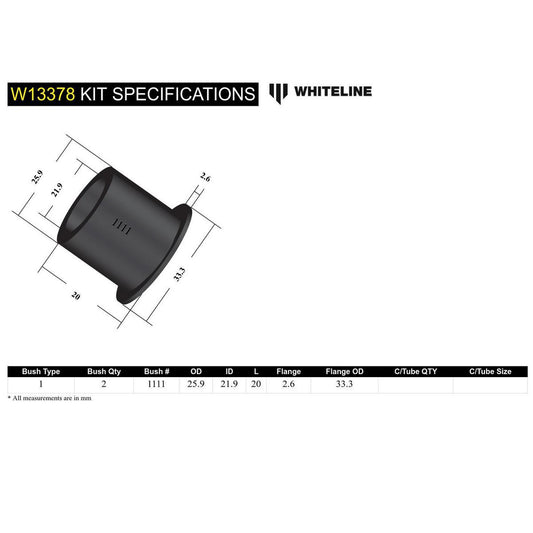 Whiteline Front Steering Idler Arm - Bushing Kit - W13378