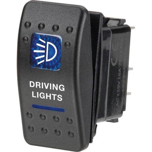 Narva Sealed Rocker Switch Off/On SPDT 12V Blue Illuminated Driving Lights Symbol - 63132BL