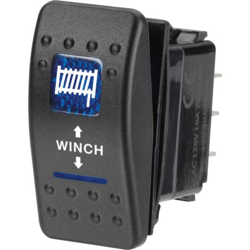 Narva Sealed Rocker Switch Momentary On/Off/Momentary On DPDT 12V Blue Illuminated Winch Symbol - 63148BL