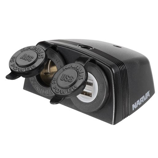 Narva Heavy Duty Twin Surface Mount Accessory Dual Usb Sockets Input voltage 12/24 - 81168BL