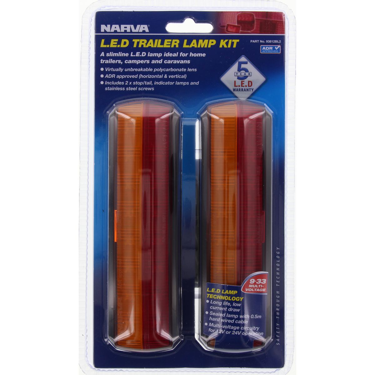 Narva MDL38 Stop/Tail/Indicator Red-Amber Lens LED 10 to 30V 2 Pce - 93812BL2