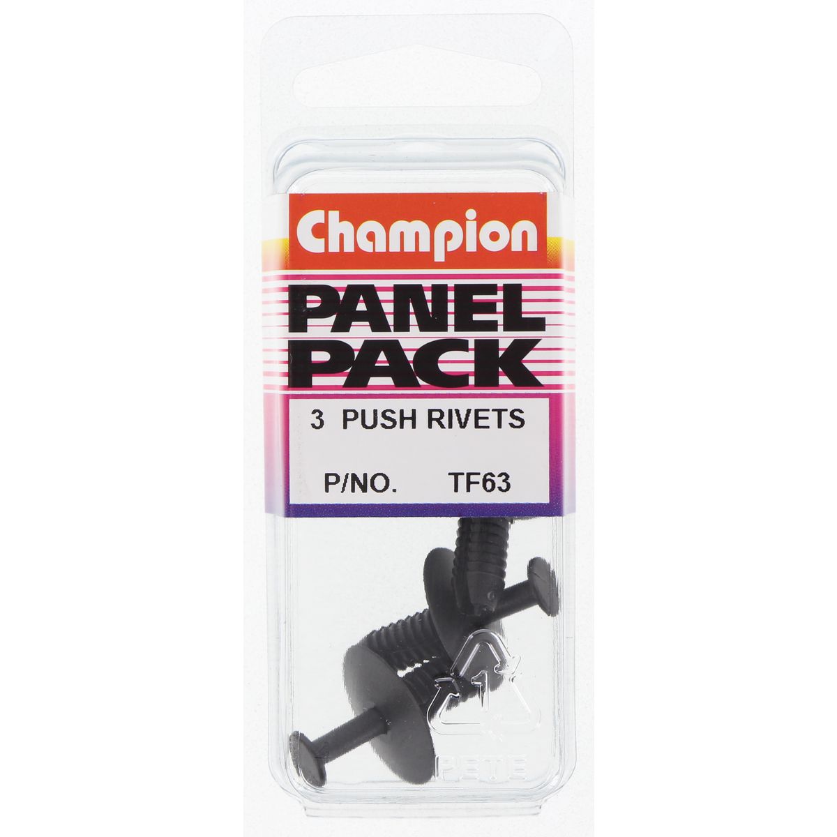 Champion Push Rivet  Black Len: 17mm Hole: 6.3mm Head: 20mm - TF63