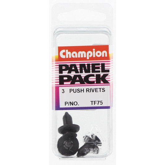 Champion Push Rivet  Black Len: 8mm Hole: 6mm Head: 14mm - TF75