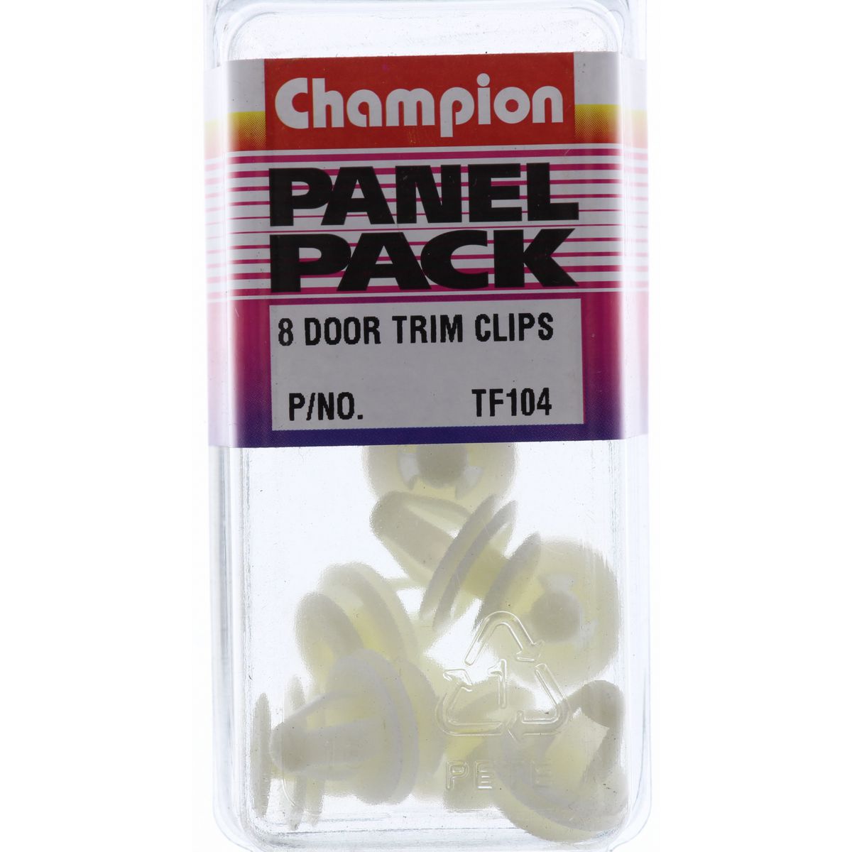 Champion Door Trim Clip  Clear Stem Dia: 9mm Top Head: 13mm  Mid: 16mm  Bottom Head: 16mm - TF104