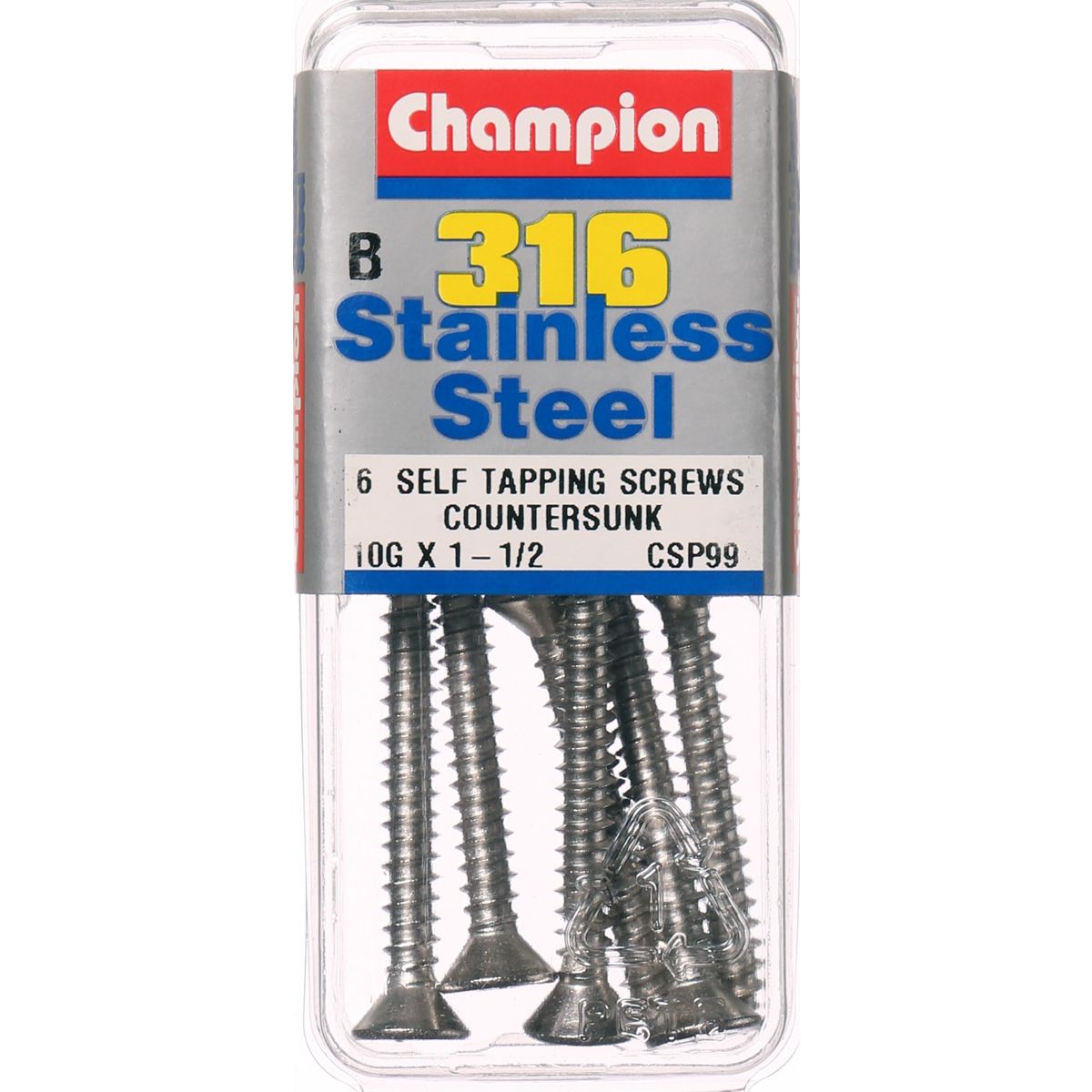 Champion Self Tapper Screw CSK Phillips Stainless Steel 4.8x38mm 316/A4 - CSP99