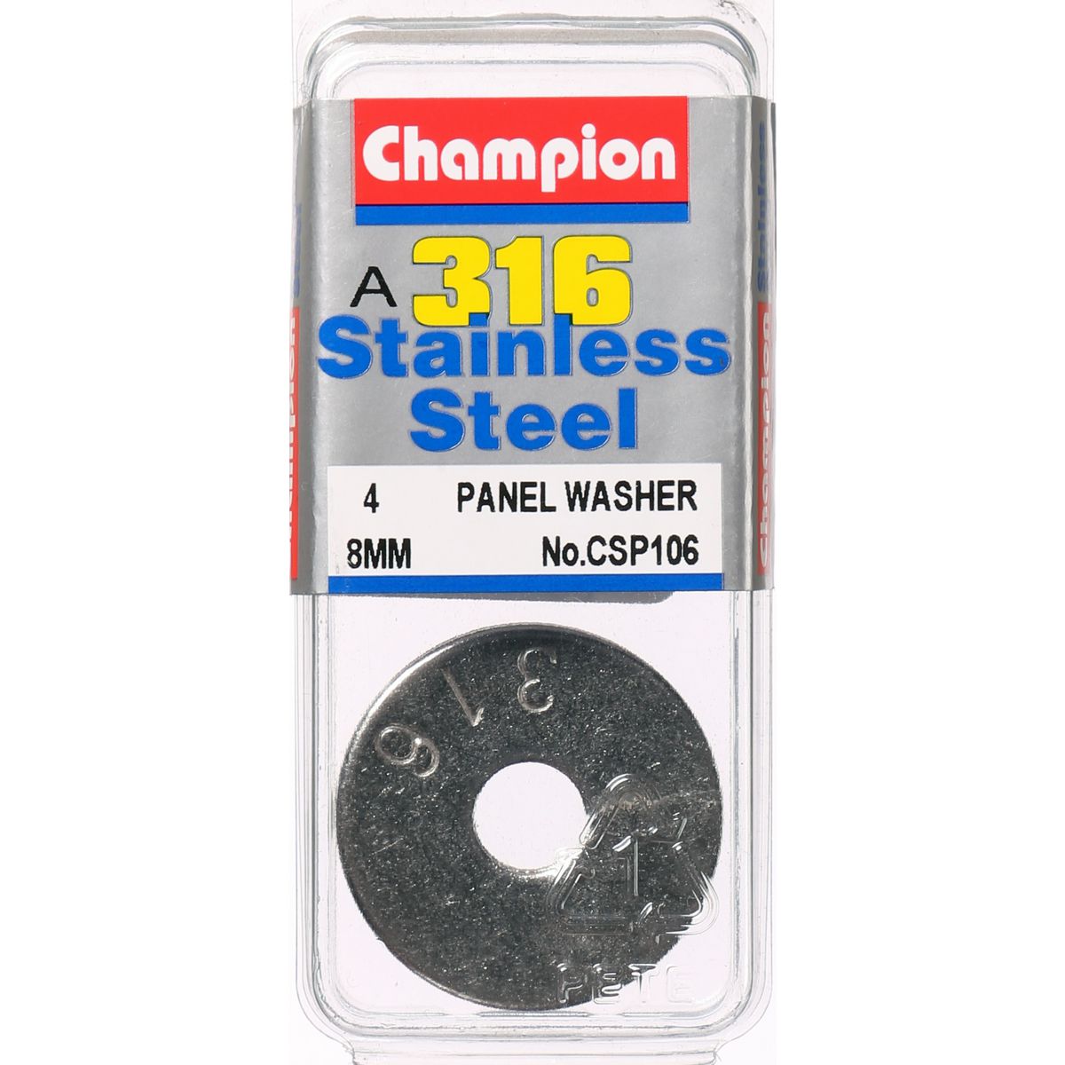 Champion Washer Body Panel Stainless Steel 8mm 316/A4 - CSP106