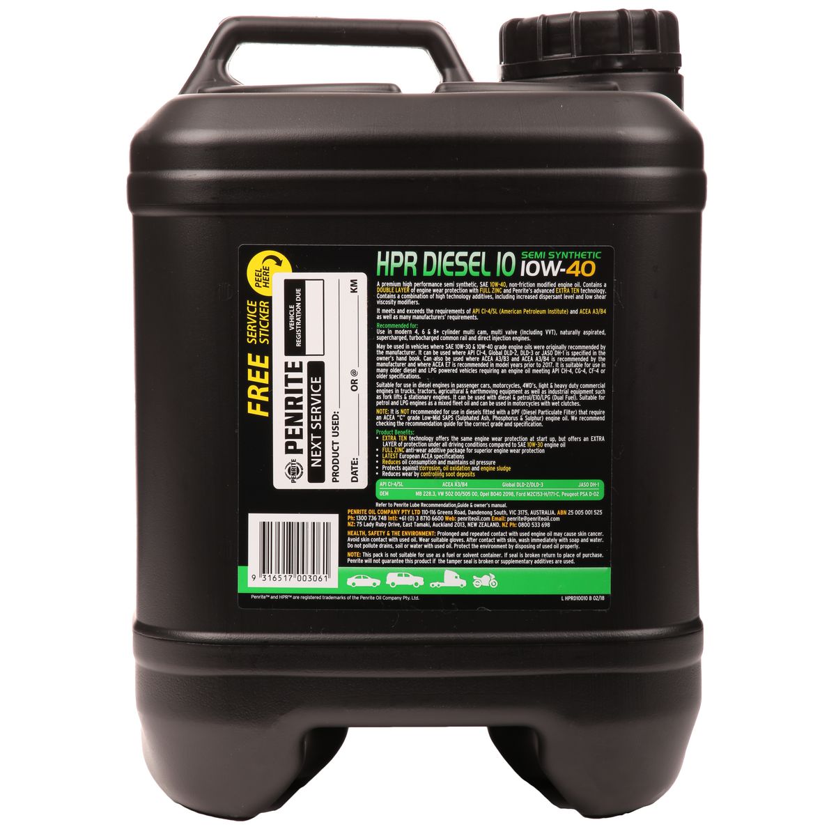 Penrite HPR Diesel 10 SAE 10W-40 Engine Oil 10L - HPRD10010