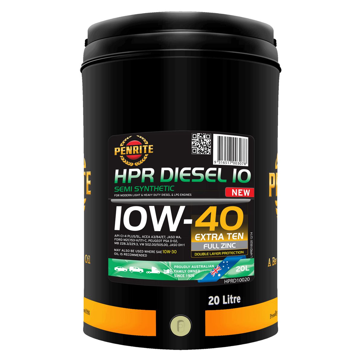 Penrite HPR Diesel 10 SAE 10W-40 Engine Oil 20L - HPRD10020