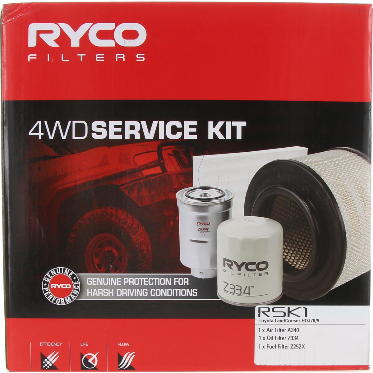 Ryco 4WD Filter Kit to suit Toyota Landcruiser 1HZ, 1HD-T/FTE - RSK1