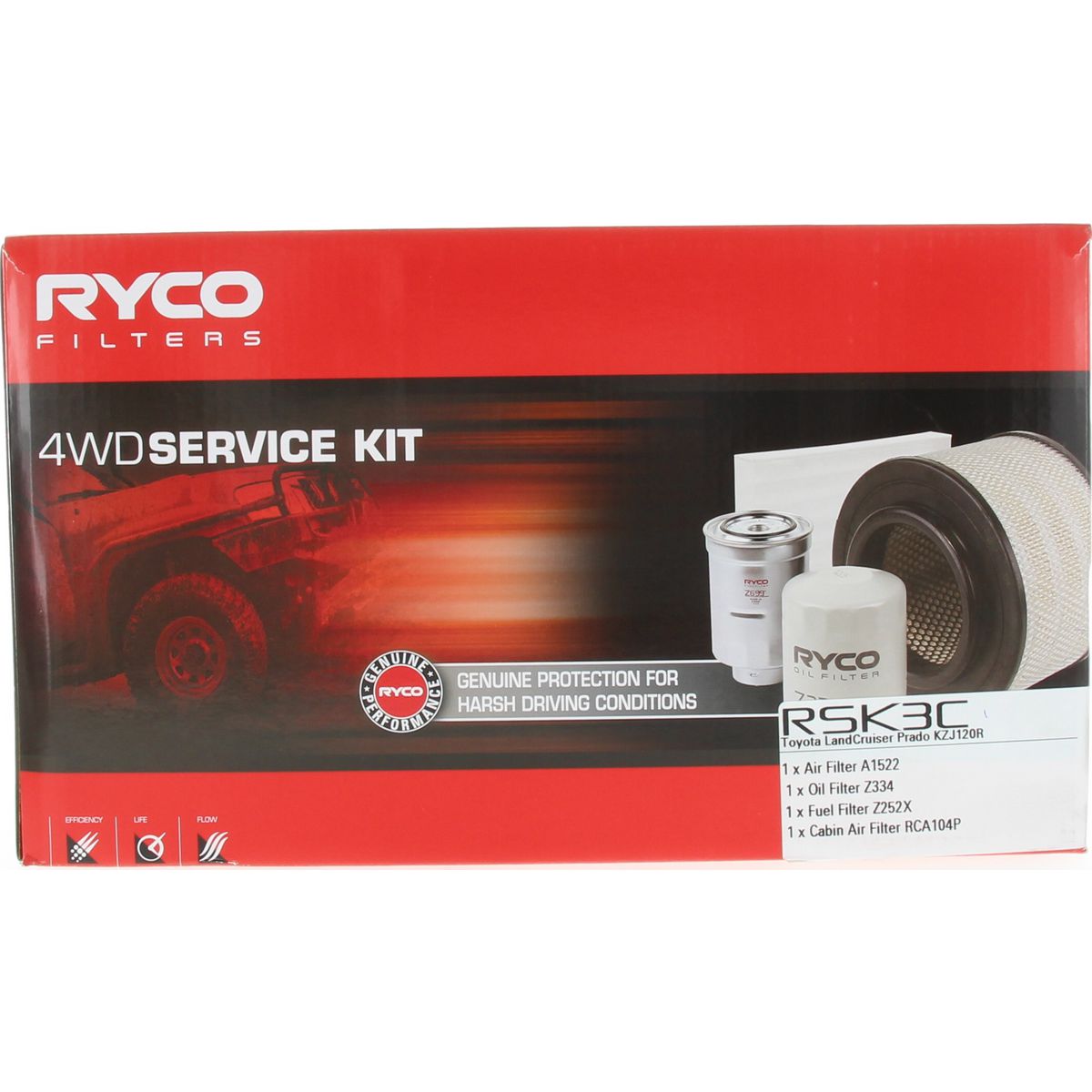 Ryco 4WD Filter Kit to suit Toyota Landcruiser Prado KZJ120R - RSK3C