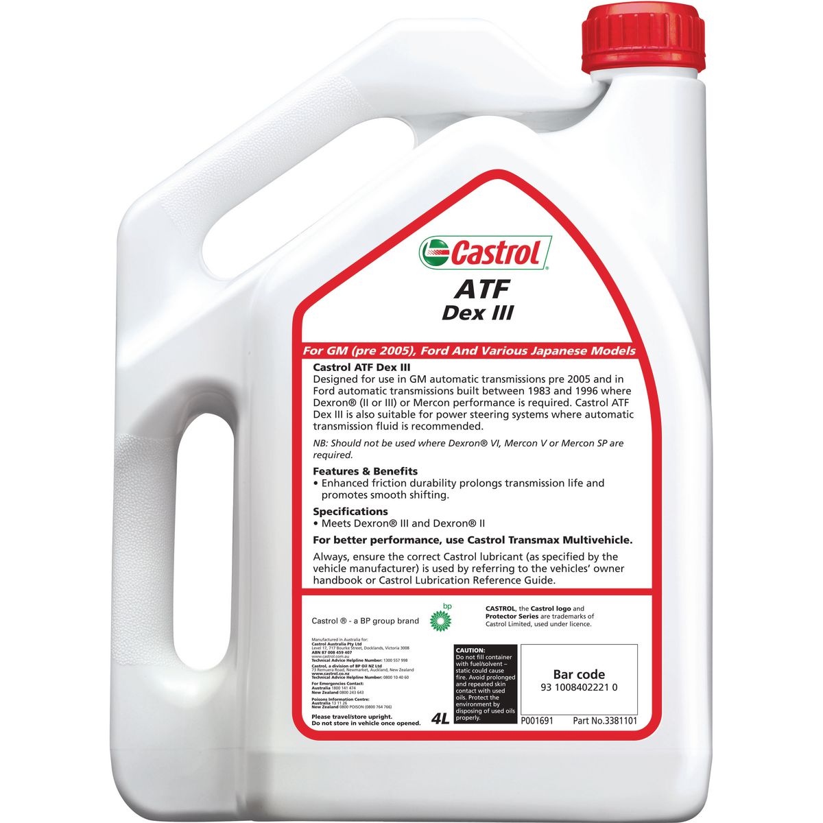 Castrol Automatic Transmission Fluid ATF Dex III 4L - 3381101