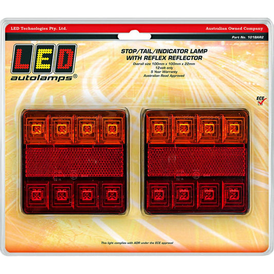 LED Autolamps 12V LED Stop/Tail/Indicator Lamps With Reflector Twin Blister - 101BAR2