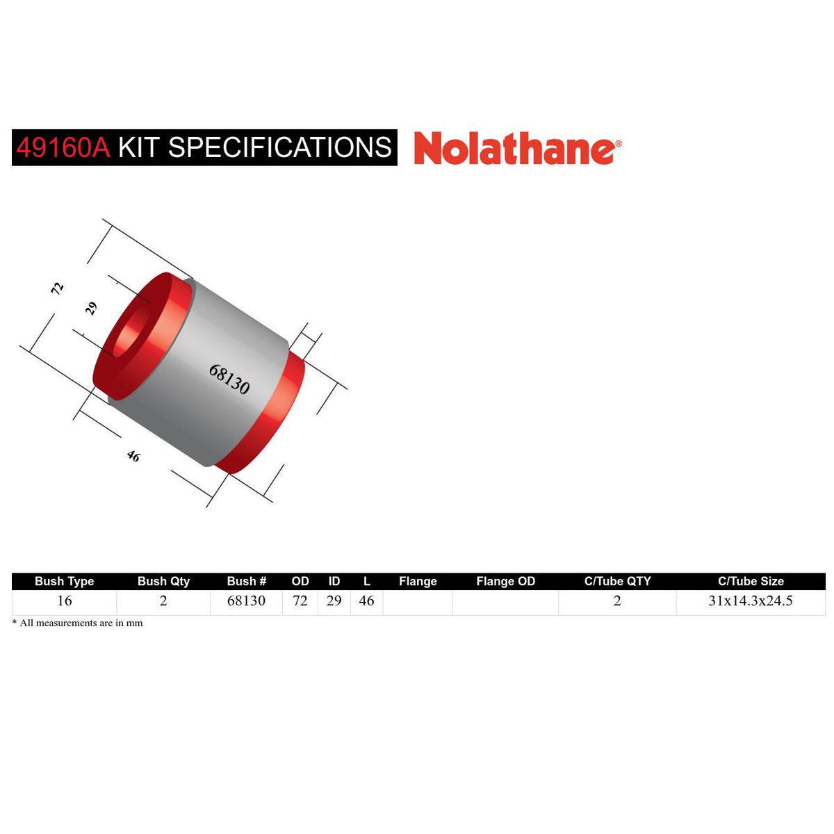 Nolathane Rear Differential Mount Front Support Bushing Kit - 49160A