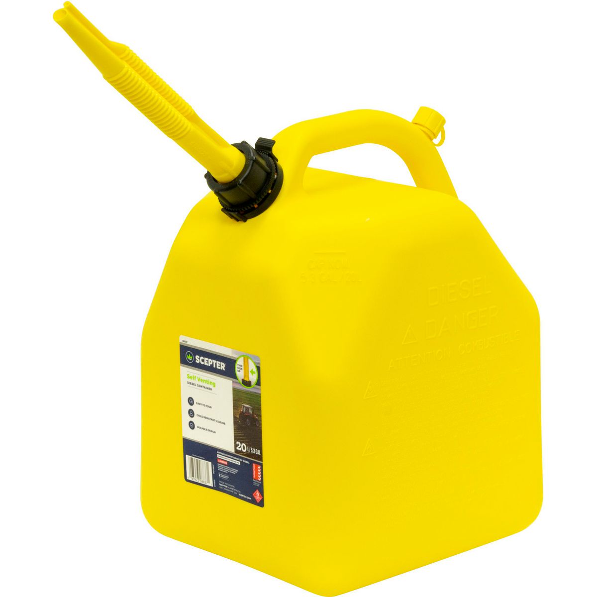 Scepter Jerry Can Yellow 20L Squat Diesel - 08837