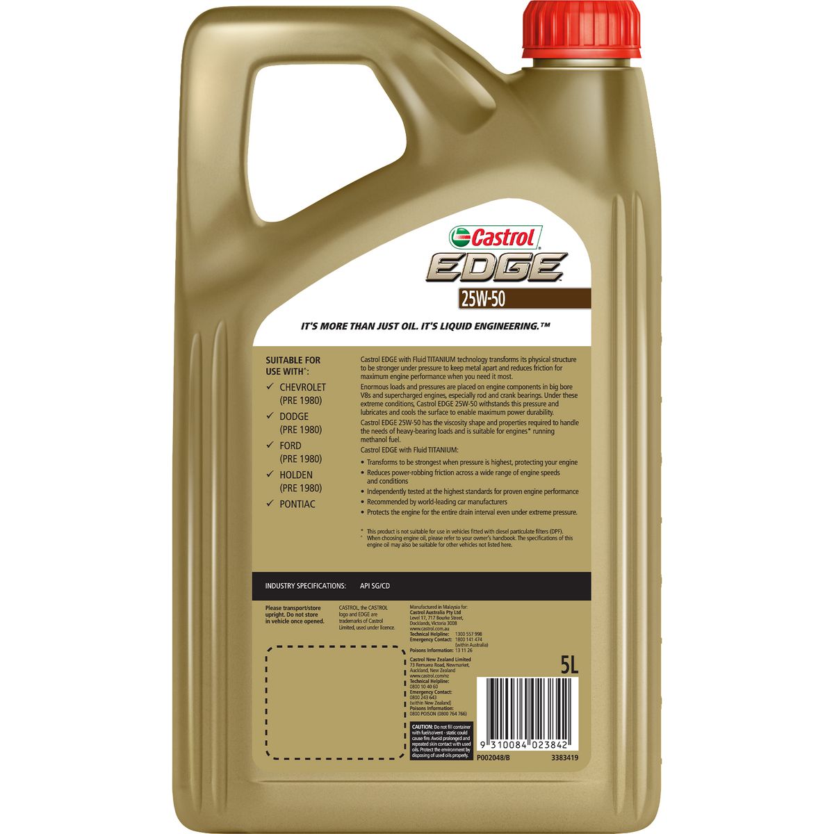 Castrol EDGE 25W-50 Semi Synthetic Engine Oil 5L - 3383419