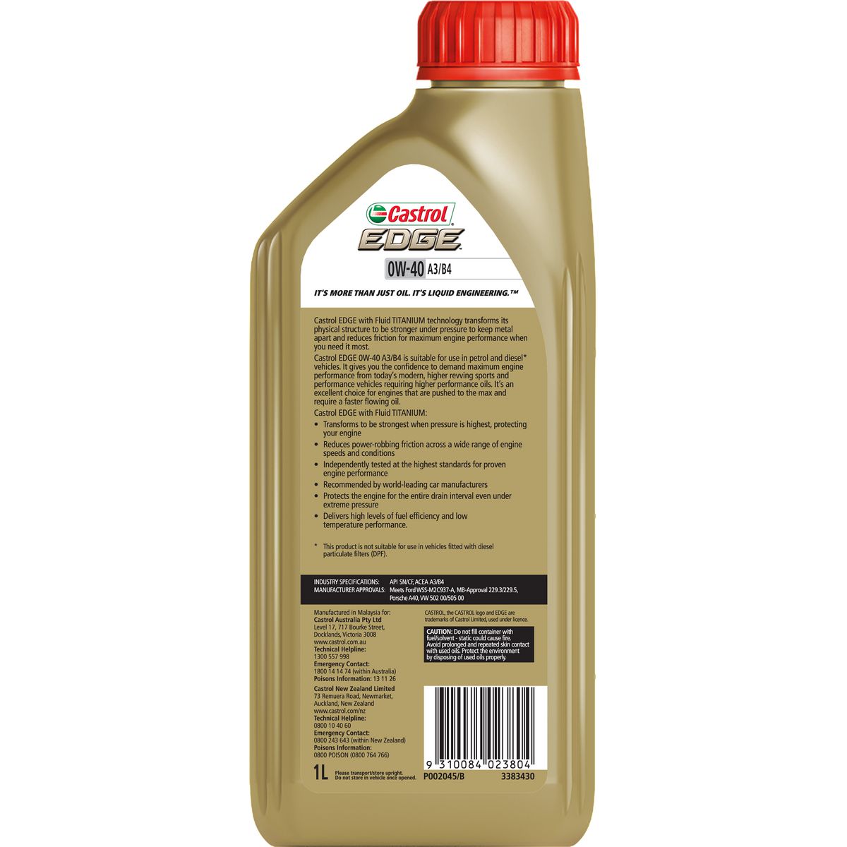 Castrol EDGE 0W-40 A3 B4 Engine Oil 1L - 3383430