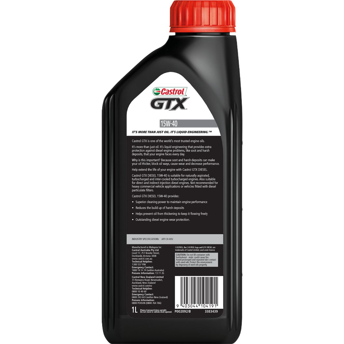 Castrol GTX 15W-40 Diesel Premium Mineral Engine Oil 1L - 3383439