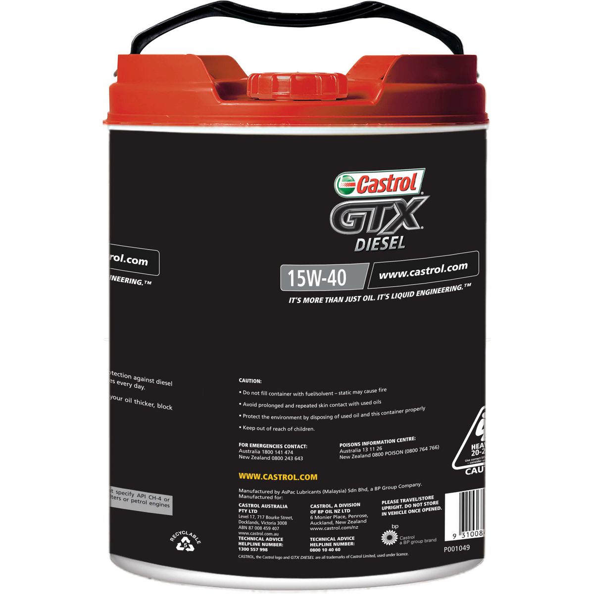 Castrol GTX Premium Mineral Diesel Engine Oil 15W-40 20L - 3383492