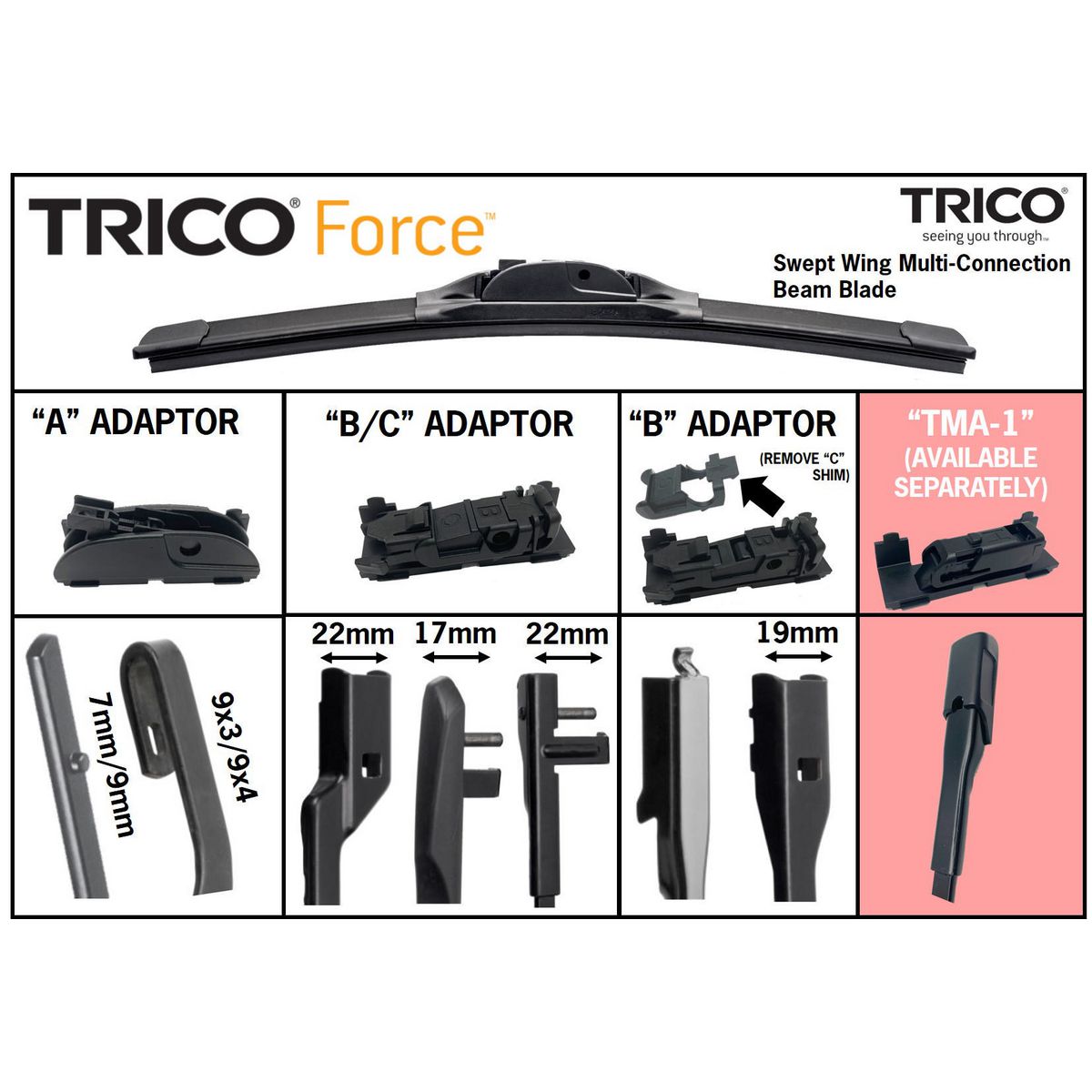 Trico Force Beam Wiper Blade 500mm (20 inch) - TF500