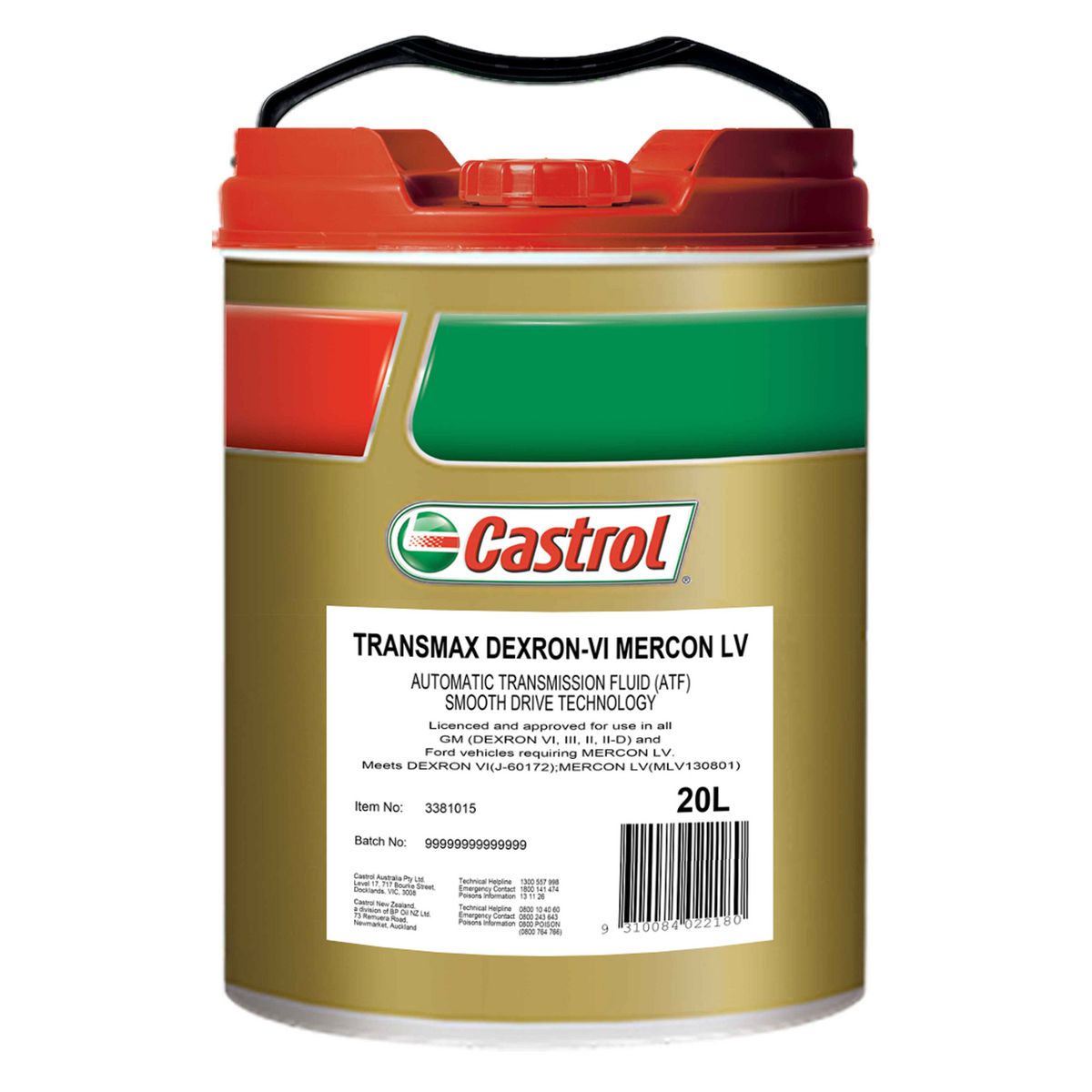 Castrol Transmax Automatic Transmission Fluid DEXRON-VI LV 20L - 3381015