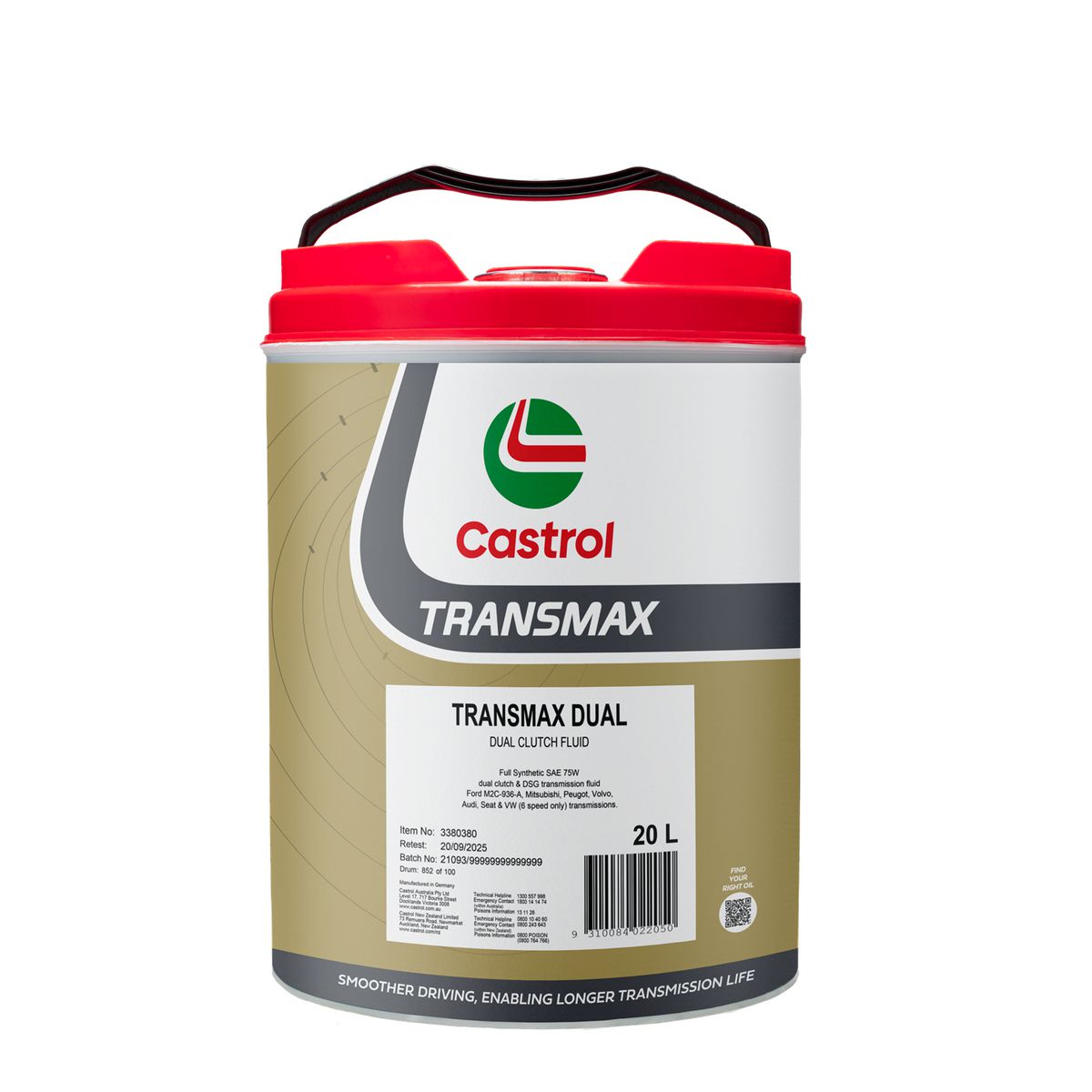 Castrol Transmax Transmission Fluid Dual 20L - 3380380
