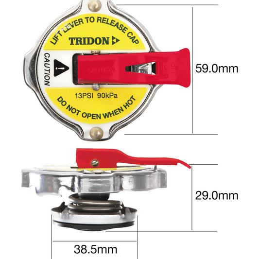 Tridon Lever Release Radiator Cap 15 PSI - 100 KPA Metal Bayonet - CA15100L