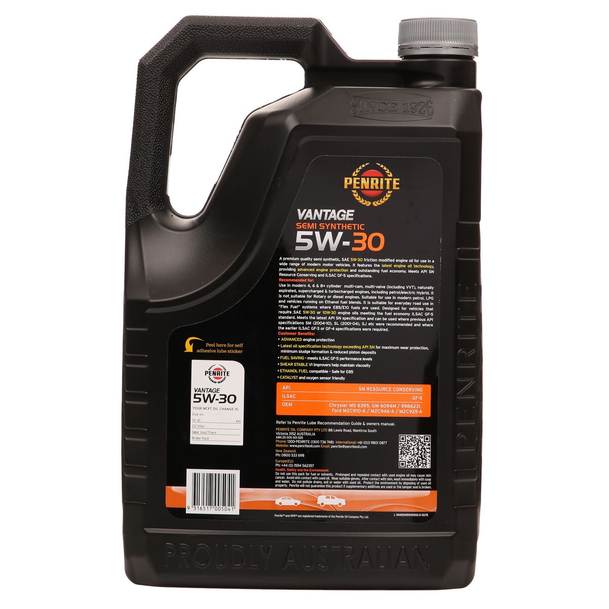 Penrite Vantage Semi Synthetic 5W-30 Engine Oil 6L - VANSEMI5W30006