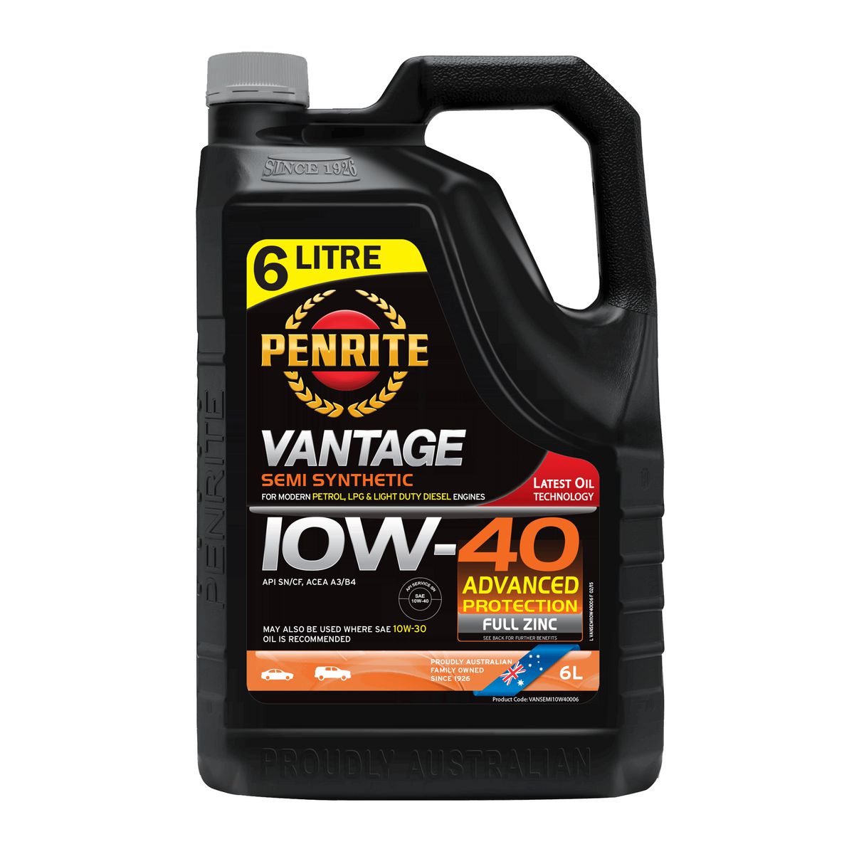 Penrite Vantage Semi Synthetic 10W-40 Engine Oil 6L - VANSEMI10W40006