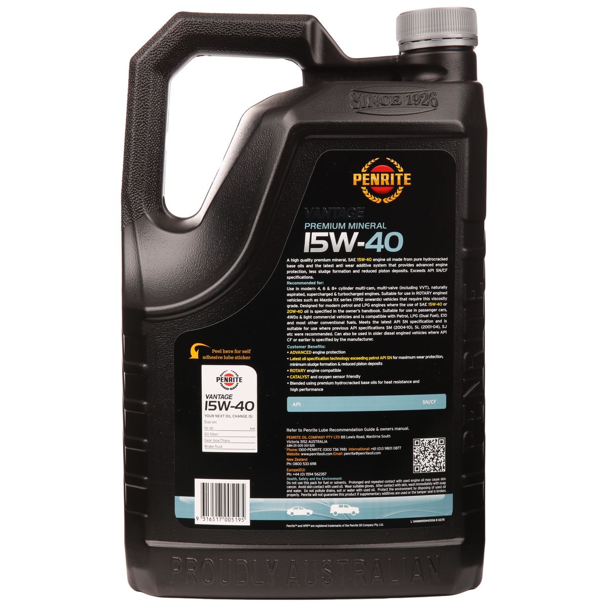 Penrite Vantage Premium Mineral 15W-40 Engine Oil 6L - VANMIN15W40006