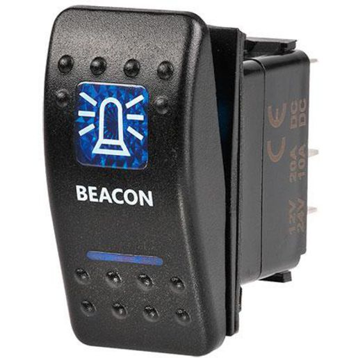 Narva Sealed Rocker Switch Off/On SPDT 12V Blue Illuminated Beacon Symbol - 63147BL