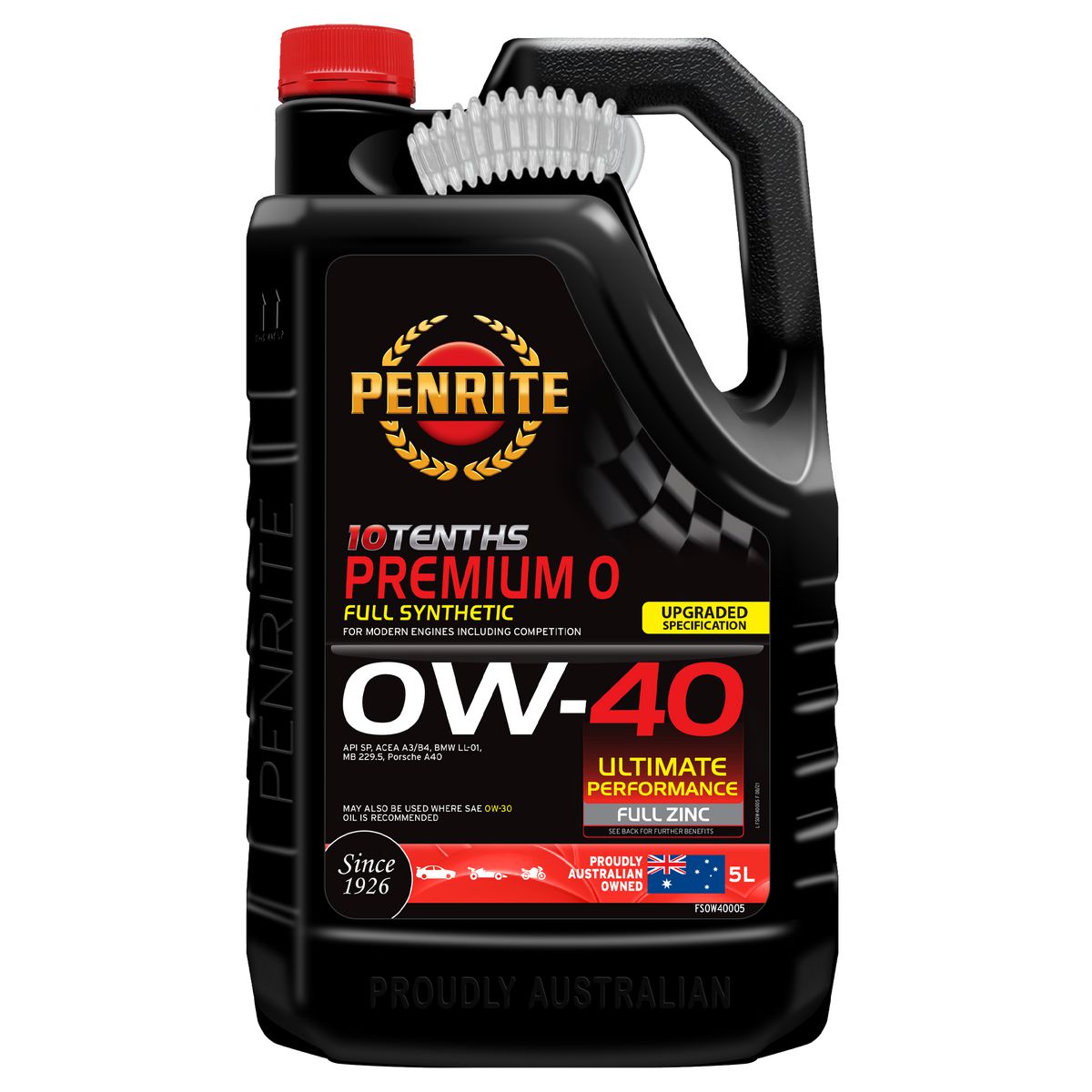 Penrite 10 Tenths Premium 0W-40 Engine Oil 5L - FS0W40005