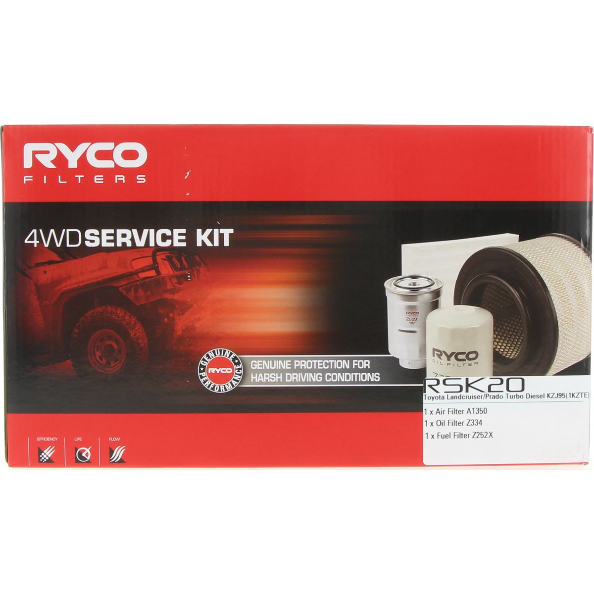 Ryco 4WD Filter Kit to suit Toyota Landcruiser HZJ105, Landcruiser Prado KZJ95 - RSK20