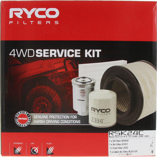 Ryco 4WD Filter Kit to suit Nissan Patrol GU IV ZD30DDTi - RSK24C